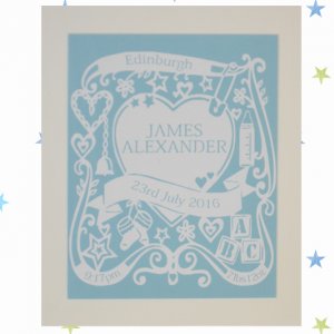 Personalised New Baby Papercut – Boy or Girl