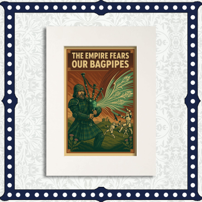 Bagpipe Fears Mounted Print